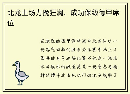 北龙主场力挽狂澜，成功保级德甲席位